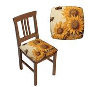 NONHAI 4PCS Dining Chair Seat Covers Set Bees and Sunflowers Stretch Removable Chairs Covers Washable Seat Cushion Slipcovers Protector for Dining Room Kitchen Chairs