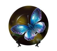 NONHAI 6in Bone China Decorative Plate with Display Ceramic Ornament Plates Beautiful blue butterfly Dinner Plate Crafts Decorative Porcelain Plates for Home Office Club Decor