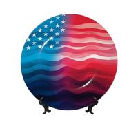 NONHAI 6in Bone China Decorative Plate with Display Ceramic Ornament Plates Gradient american flag Dinner Plate Crafts Decorative Porcelain Plates for Home Office Club Decor