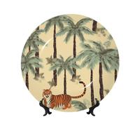 NONHAI 6in Bone China Decorative Plate with Display Ceramic Ornament Plates Palm trees and tigers Dinner Plate Crafts Decorative Porcelain Plates for Home Office Club Decor