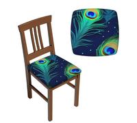 NONHAI 6PCS Dining Chair Seat Covers Set Peacock Feather Stretch Removable Chairs Covers Washable Seat Cushion Slipcovers Protector for Dining Room Kitchen Chairs