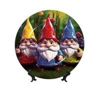 NONHAI 7in Bone China Decorative Plate, Ceramic Dinner Plate with Display Stand, Hanging Ceramic Plates Colorful Gnomes Porcelain Plate for Home Office Table Decor Plate for Display Ornament