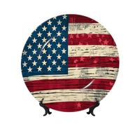 NONHAI 7in Bone China Decorative Plate with Display Ceramic Ornament Plates American flag pattern Dinner Plate Crafts Decorative PorcelainPlates for Home Office Club Decor
