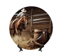 NONHAI 7in Bone China Decorative Plate with Display Ceramic Ornament Plates American West Rodeo Dinner Plate Crafts Decorative Porcelain Plates for Home Office Club Decor
