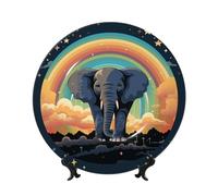 NONHAI 7in Bone China Decorative Plate with Display Ceramic Ornament Plates cute elephant rainbow Dinner Plate Crafts Decorative PorcelainPlates for Home Office Club Decor