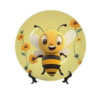NONHAI 7in Bone China Decorative Plate with Display Ceramic Ornament Plates Happy bee Dinner Plate Crafts Decorative Porcelain Plates for Home Office Club Decor