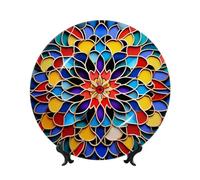 NONHAI 8in Bone China Decorative Plate, Ceramic Dinner Plate with Display Stand, Hanging Ceramic Plates Moroccan Color Porcelain Plate for Home Office Table Decor Plate for Display Ornament