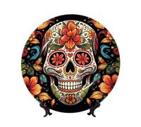 NONHAI 8in Bone China Decorative Plate with Display Ceramic Ornament Plates Colorful Sugar Skull Dinner Plate Crafts Decorative Porcelain Plates for Home Office Club Decor