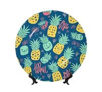 NONHAI 8in Bone China Decorative Plate with Display Ceramic Ornament Plates Cute pineapple pattern Dinner Plate Crafts Decorative Porcelain Plates for Home Office Club Decor
