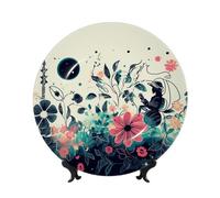 NONHAI 8in Bone China Decorative Plate with Display Ceramic Ornament Plates Line space flower Dinner Plate Crafts Decorative Porcelain Plates for Home Office Club Decor