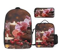 NONHAI Backpack Set for Women Men Orchid Stone Red Candles Laptop Backpack Lunch Bag Pencil Case Travel Backpack, Style, One Size, Style, One Size