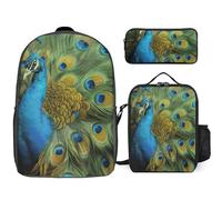 NONHAI Backpack Set for Women Men Peacocks Feather Laptop Backpack Lunch Bag Pencil Case Travel Backpack, Style, One Size, Style, One Size