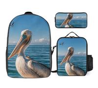 NONHAI Backpack Set for Women Men Pelican Bird Blue Sea Laptop Backpack Lunch Bag Pencil Case Travel Backpack, Style, One Size, Style, One Size