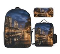 NONHAI Backpack Set for Women Men Portland at Night Laptop Backpack Lunch Bag Pencil Case Travel Backpack, Style, One Size, Style, One Size