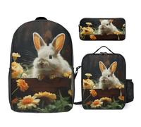 NONHAI Backpack Set for Women Men Rabbit And Flower Laptop Backpack Lunch Bag Pencil Case Travel Backpack, Style, One Size, Style, One Size