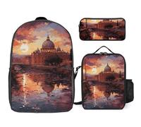 NONHAI Backpack Set for Women Men Rome Sunset Laptop Backpack Lunch Bag Pencil Case Travel Backpack, Style, One Size, Style, One Size
