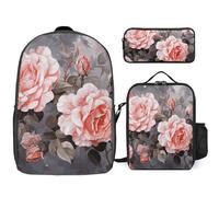 NONHAI Backpack Set for Women Men Rose Flowers with Leaves Laptop Backpack Lunch Bag Pencil Case Travel Backpack, Style, One Size, Style, One Size