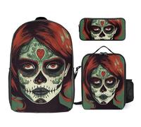 NONHAI Backpack Set for Women Men Skull Makeup Laptop Backpack Lunch Bag Pencil Case Travel Backpack, Style, One Size, Style, One Size