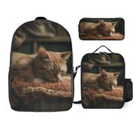 NONHAI Backpack Set for Women Men Sleeping Cat Laptop Backpack Lunch Bag Pencil Case Travel Backpack, Style, One Size, Style, One Size
