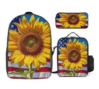 NONHAI Backpack Set for Women Men Sunflower And American Flag Laptop Backpack Lunch Bag Pencil Case Travel Backpack, Style, One Size, Style, One Size