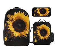 NONHAI Backpack Set for Women Men Sunflower on Black Background Laptop Backpack Lunch Bag Pencil Case Travel Backpack, Style, One Size, Style, One Size