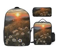 NONHAI Backpack Set for Women Men Sunset And Flowers Laptop Backpack Lunch Bag Pencil Case Travel Backpack, Style, One Size, Style, One Size