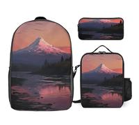 NONHAI Backpack Set for Women Men Sunset Landscape Mountains Lake Laptop Backpack Lunch Bag Pencil Case Travel Backpack, Style, One Size, Style, One Size