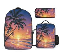 NONHAI Backpack Set for Women Men Tropical Beach Palm Tree Sunset Laptop Backpack Lunch Bag Pencil Case Travel Backpack, Style, One Size, Style, One Size
