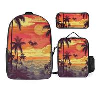 NONHAI Backpack Set for Women Men Tropical Island Sunset Laptop Backpack Lunch Bag Pencil Case Travel Backpack, Style, One Size, Style, One Size