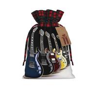 NONHAI Christmas Drawstring Gift Bags electric guitar Xmas Wrapping Sacks Buffalo Plaid Goodie Bag Burlap Treat Bag Gift Wrapping Storage Sack for Xmas Presents Party Favor Pouch Medium