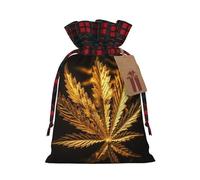 NONHAI Christmas Drawstring Gift Bags Golden Cannabis Xmas Wrapping Sacks Buffalo Plaid Goodie Bag Burlap Treat Bag Gift Wrapping Storage Sack for Xmas Presents Party Favor Pouch Small