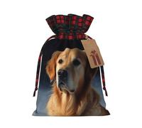 NONHAI Christmas Drawstring Gift Bags golden retriever Xmas Wrapping Sacks Buffalo Plaid Goodie Bag Burlap Treat Bag Gift Wrapping Storage Sack for Xmas Presents Party Favor Pouch Medium