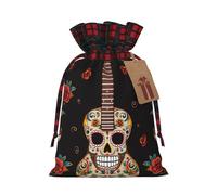 NONHAI Christmas Drawstring Gift Bags Guitar Pepper Sugar Skull Xmas Wrapping Sacks Buffalo Plaid Goodie Bag Burlap Treat Bag Gift Wrapping Storage Sack for Xmas Presents Party Favor Pouch Medium