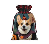NONHAI Christmas Drawstring Gift Bags Halloween Corgi Dog Witch Xmas Wrapping Sacks Buffalo Plaid Goodie Bag Burlap Treat Bag Gift Wrapping Storage Sack for Xmas Presents Party Favor Pouch Medium
