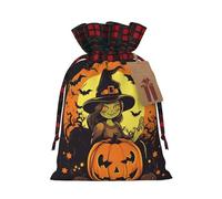 NONHAI Christmas Drawstring Gift Bags Halloween Pumpkin Witch Xmas Wrapping Sacks Buffalo Plaid Goodie Bag Burlap Treat Bag Gift Wrapping Storage Sack for Xmas Presents Party Favor Pouch Medium