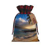 NONHAI Christmas Drawstring Gift Bags Hawaii beach Xmas Wrapping Sacks Buffalo Plaid Goodie Bag Burlap Treat Bag Gift Wrapping Storage Sack for Xmas Presents Party Favor Pouch Medium