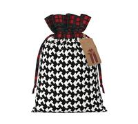 NONHAI Christmas Drawstring Gift Bags Houndstooth Black Xmas Wrapping Sacks Buffalo Plaid Goodie Bag Burlap Treat Bag Gift Wrapping Storage Sack for Xmas Presents Party Favor Pouch Medium