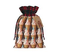 NONHAI Christmas Drawstring Gift Bags Ice Cream Cones Fifties Time Xmas Wrapping Sacks Buffalo Plaid Goodie Bag Burlap Treat Bag Gift Wrapping Storage Sack for Xmas Presents Party Favor Pouch Small