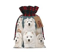 NONHAI Christmas Drawstring Gift Bags Little White Dogs Pattern Xmas Wrapping Sacks Buffalo Plaid Goodie Bag Burlap Treat Bag Gift Wrapping Storage Sack for Xmas Presents Party Favor Pouch Medium