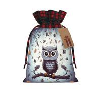 NONHAI Christmas Drawstring Gift Bags Owl Tree Branches Xmas Wrapping Sacks Buffalo Plaid Goodie Bag Burlap Treat Bag Gift Wrapping Storage Sack for Xmas Presents Party Favor Pouch Medium