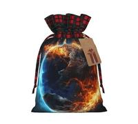 NONHAI Christmas Drawstring Gift Bags Planet Ice and Fire Xmas Wrapping Sacks Buffalo Plaid Goodie Bag Burlap Treat Bag Gift Wrapping Storage Sack for Xmas Presents Party Favor Pouch Small