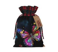 NONHAI Christmas Drawstring Gift Bags Pretty butterfly Xmas Wrapping Sacks Buffalo Plaid Goodie Bag Burlap Treat Bag Gift Wrapping Storage Sack for Xmas Presents Party Favor Pouch Small