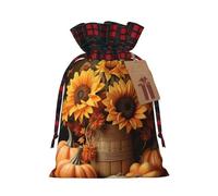 NONHAI Christmas Drawstring Gift Bags Pumpkin and Sunflower Xmas Wrapping Sacks Buffalo Plaid Goodie Bag Burlap Treat Bag Gift Wrapping Storage Sack for Xmas Presents Party Favor Pouch Medium