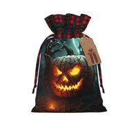 NONHAI Christmas Drawstring Gift Bags Pumpkin Held Up from Tomb Xmas Wrapping Sacks Buffalo Plaid Goodie Bag Burlap Treat Bag Gift Wrapping Storage Sack for Xmas Presents Party Favor Pouch Medium