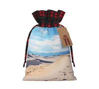 NONHAI Christmas Drawstring Gift Bags Romantic White Sand Landscape Xmas Wrapping Sacks Buffalo Plaid Goodie Bag Burlap Treat Bag Gift Wrapping Storage Sack for Xmas Presents Party Favor Pouch Small