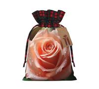 NONHAI Christmas Drawstring Gift Bags Rose Flower Xmas Wrapping Sacks Buffalo Plaid Goodie Bag Burlap Treat Bag Gift Wrapping Storage Sack for Xmas Presents Party Favor Pouch Medium