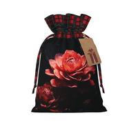 NONHAI Christmas Drawstring Gift Bags Roses in the dark Xmas Wrapping Sacks Buffalo Plaid Goodie Bag Burlap Treat Bag Gift Wrapping Storage Sack for Xmas Presents Party Favor Pouch Small