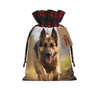 NONHAI Christmas Drawstring Gift Bags Running german shepherd dog Xmas Wrapping Sacks Buffalo Plaid Goodie Bag Burlap Treat Bag Gift Wrapping Storage Sack for Xmas Presents Party Favor Pouch Medium