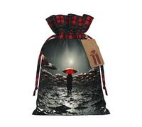 NONHAI Christmas Drawstring Gift Bags Sadness Stormy Day Umbrellas Xmas Wrapping Sacks Buffalo Plaid Goodie Bag Burlap Treat Bag Gift Wrapping Storage Sack for Xmas Presents Party Favor Pouch Medium