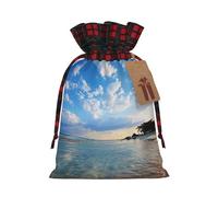 NONHAI Christmas Drawstring Gift Bags Sea Island Sky Clouds Xmas Wrapping Sacks Buffalo Plaid Goodie Bag Burlap Treat Bag Gift Wrapping Storage Sack for Xmas Presents Party Favor Pouch Small